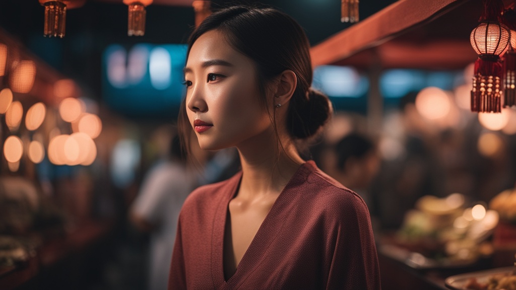 夜市摊位前的甜蜜时光