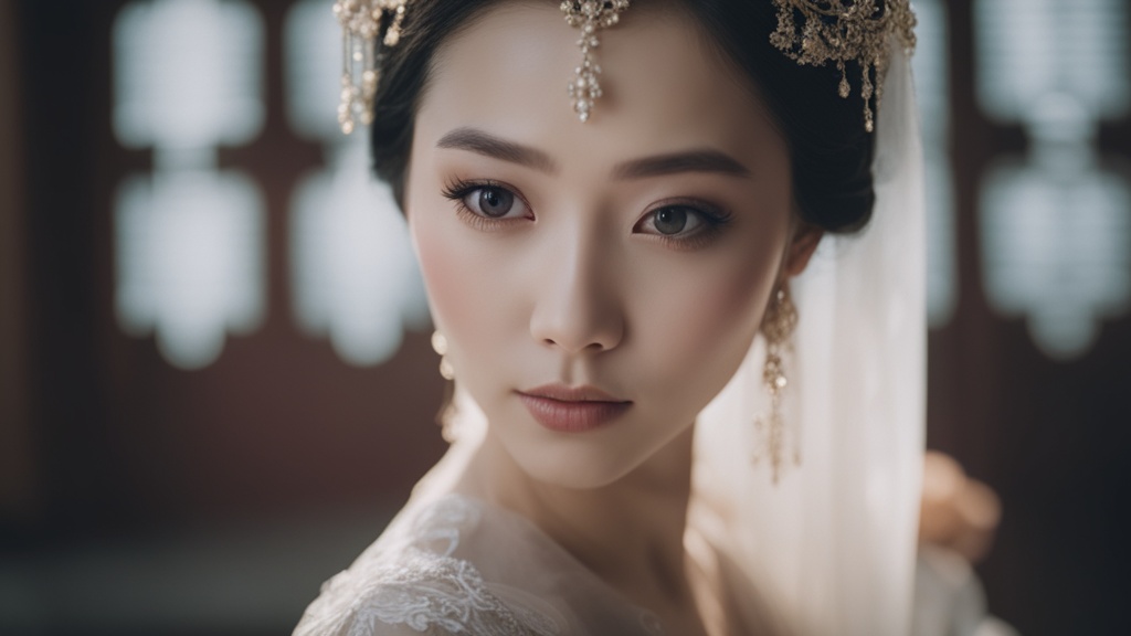 婚礼头饰下的浪漫誓言